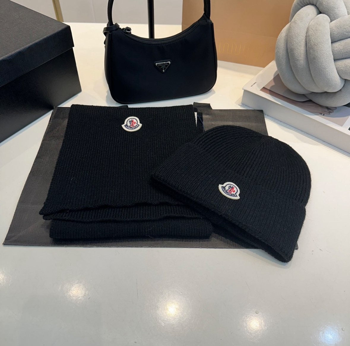 Moncler scalf and beanie set