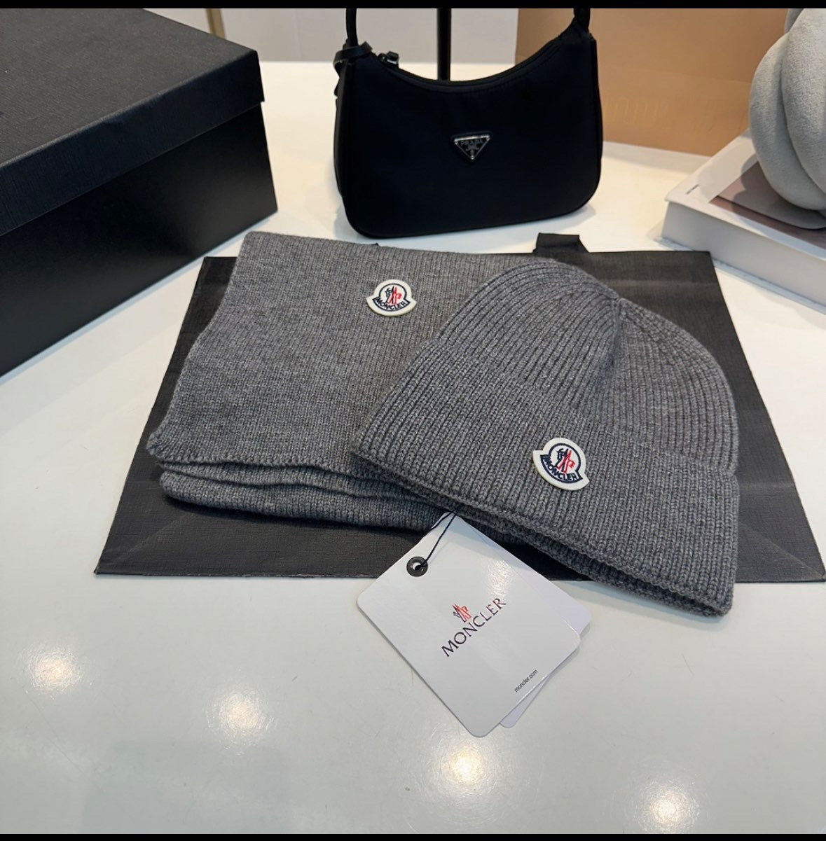 Moncler scalf and beanie set